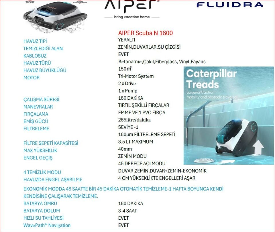 Aiper Scuba N 1600 Havuz Temizlik Robotu